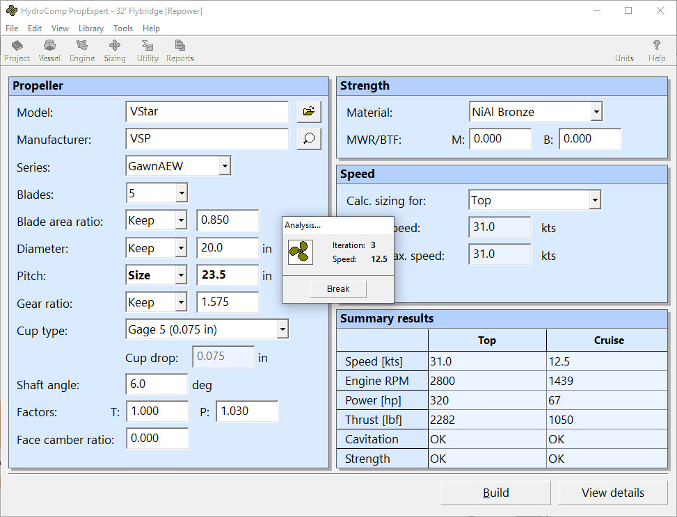 PropExpert propeller sizing screenshot